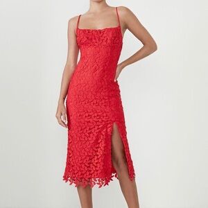 Bardot ARIEL LEAF LACE MIDI DRESS IN LIPSTICKSz Small /6